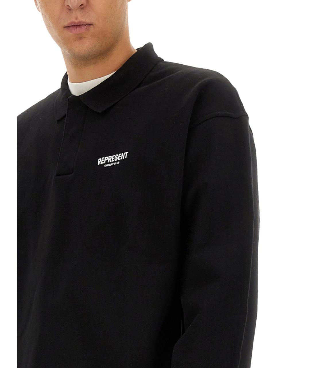 REPRESENT Черное хлопковое поло с длинным рукавом, фото 3