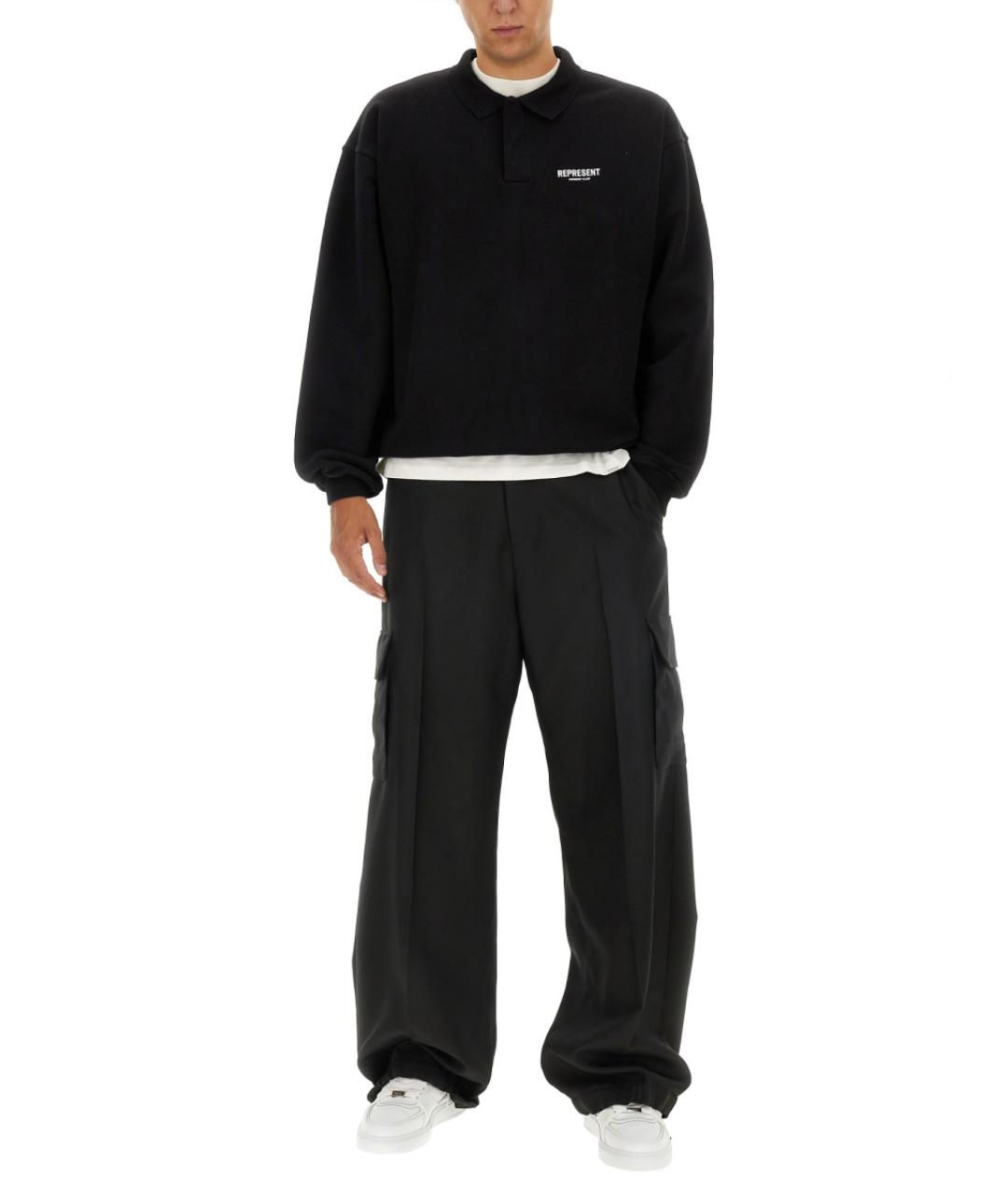 REPRESENT Черное хлопковое поло с длинным рукавом, фото 1