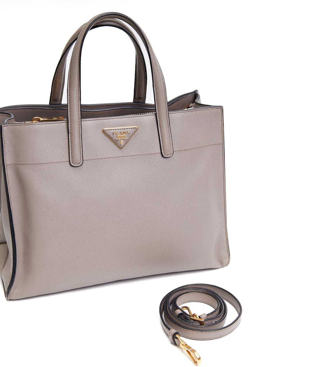 PRADA Серая кожаная сумка тоут, фото 6
