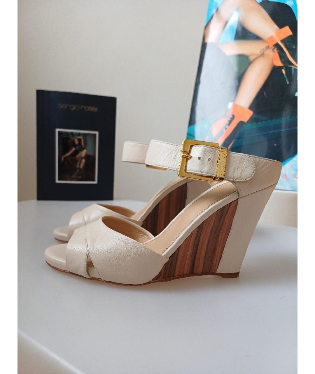 SERGIO ROSSI Бежевые кожаные сабо, фото 2