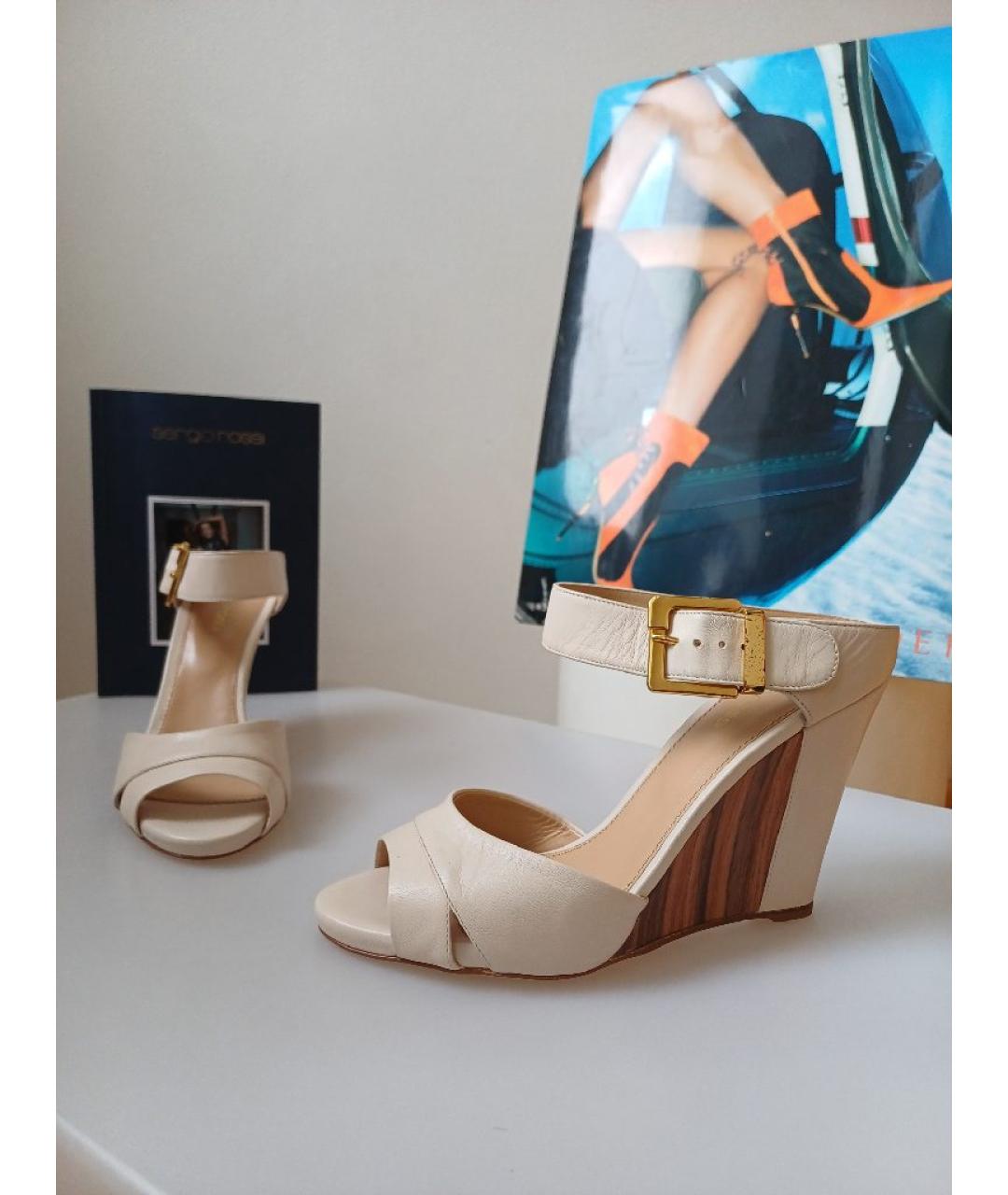 SERGIO ROSSI Бежевые кожаные сабо, фото 6