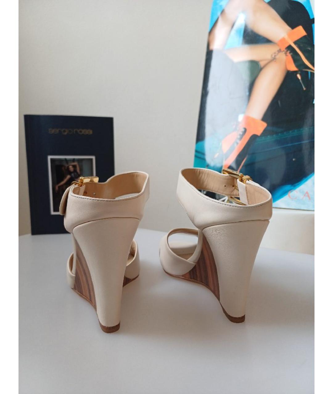 SERGIO ROSSI Бежевые кожаные сабо, фото 8