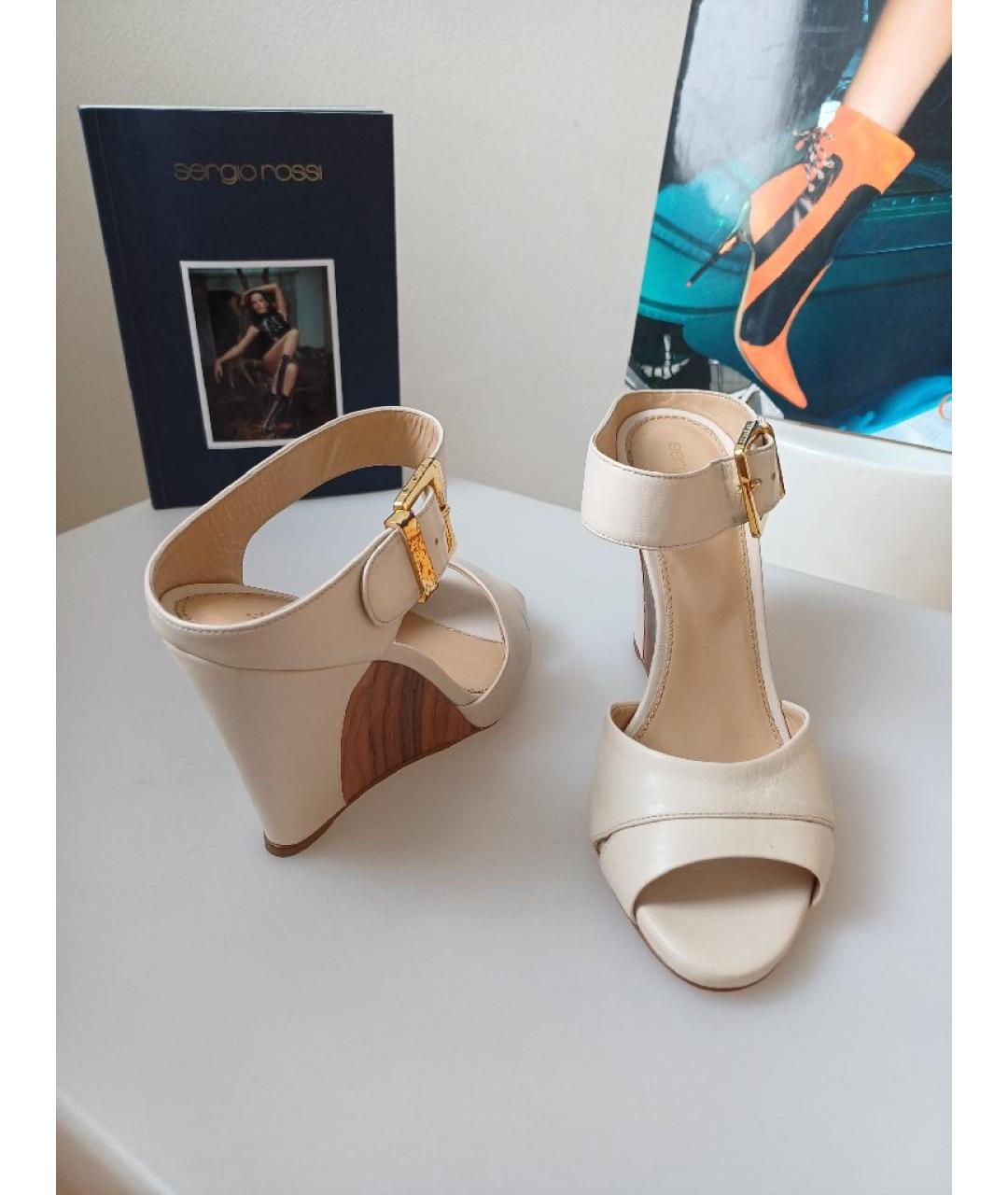 SERGIO ROSSI Бежевые кожаные сабо, фото 5