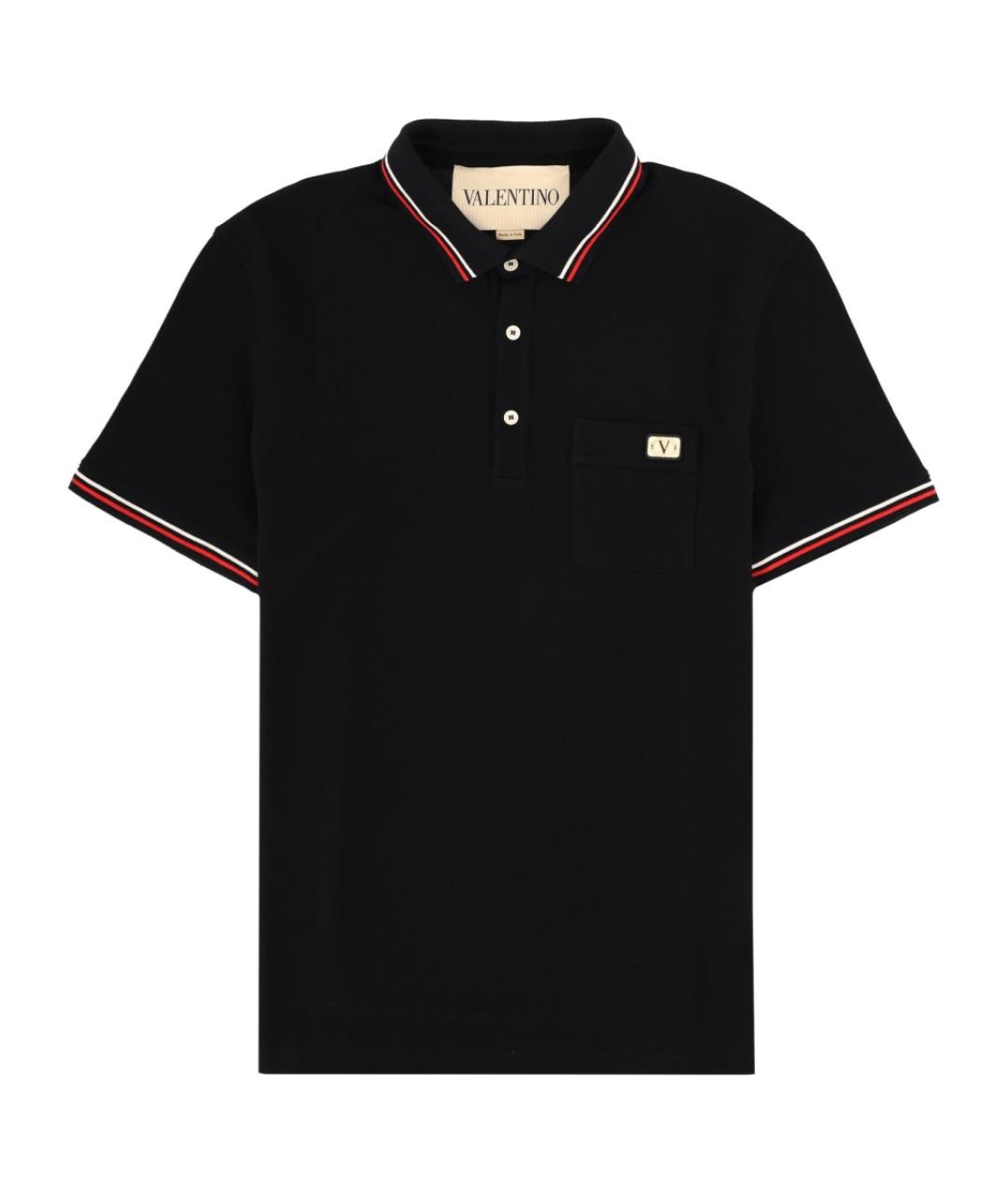 VALENTINO Черное хлопковое поло с коротким рукавом, фото 1
