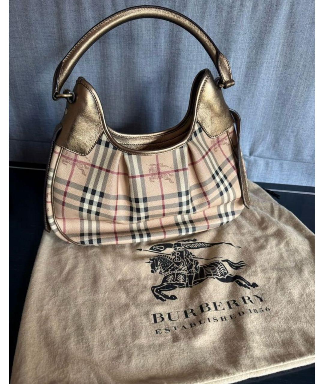 BURBERRY Золотая кожаная сумка с короткими ручками, фото 5