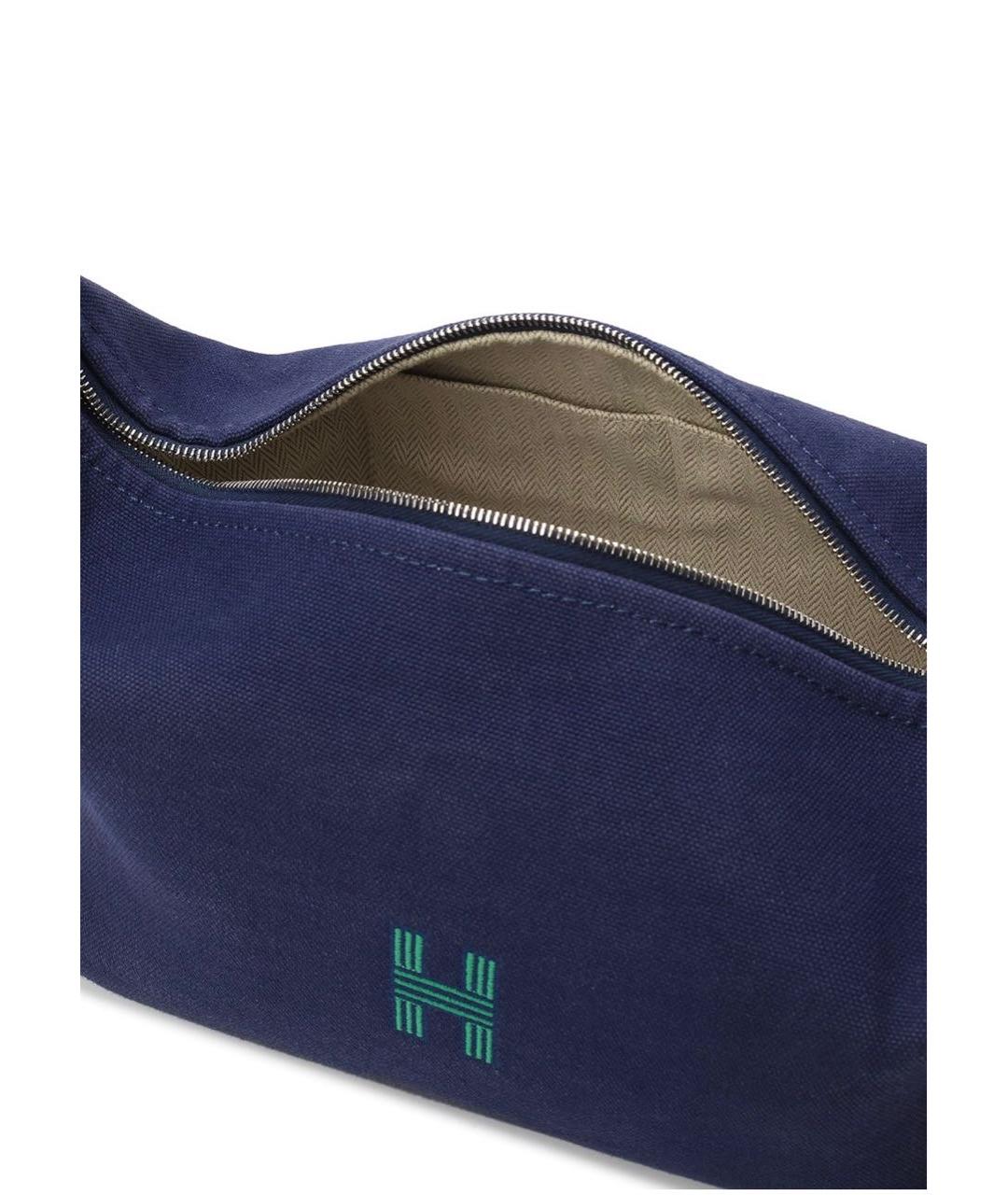 HERMES Темно-синяя тканевая сумка с короткими ручками, фото 5