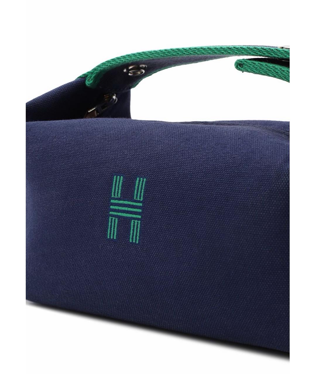 HERMES Темно-синяя тканевая сумка с короткими ручками, фото 4