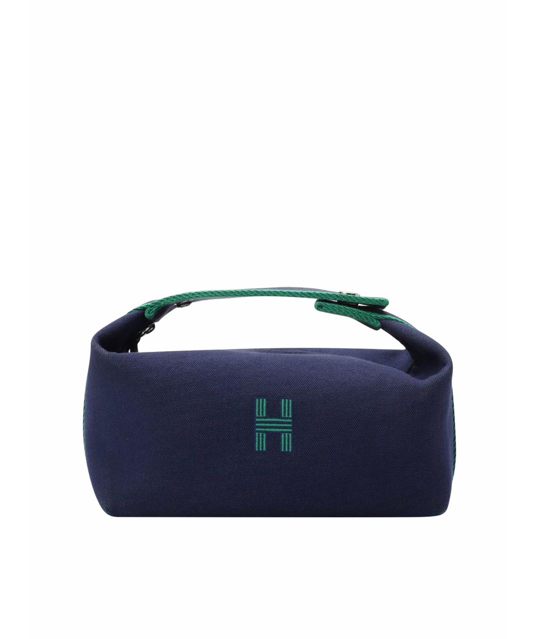 HERMES Темно-синяя тканевая сумка с короткими ручками, фото 1