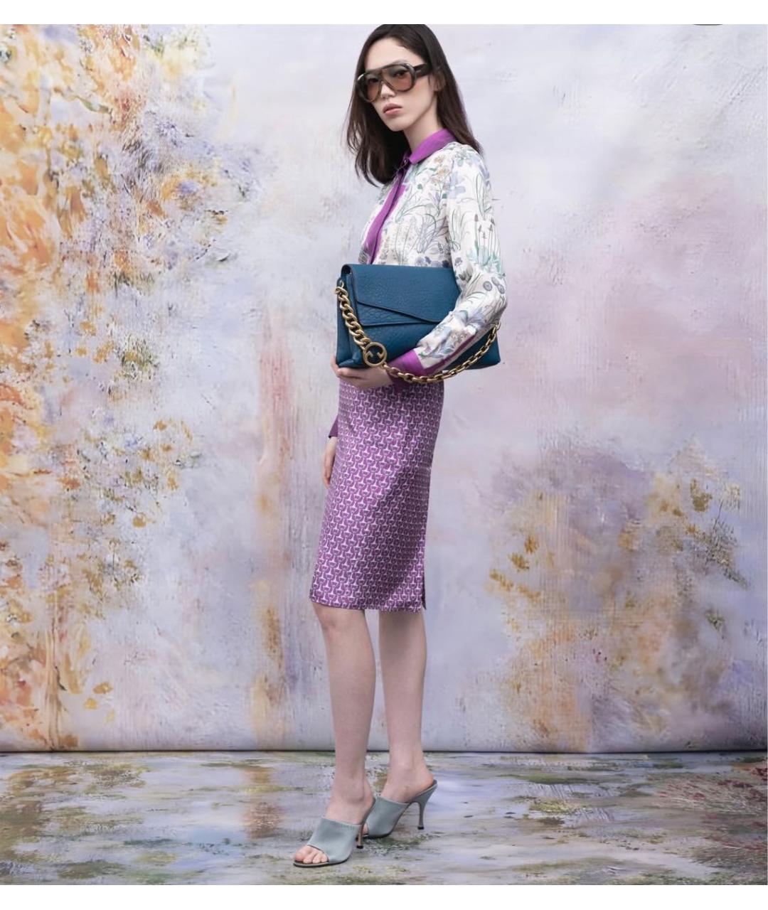 GUCCI Фиолетовый шелковый костюм с юбками, фото 4