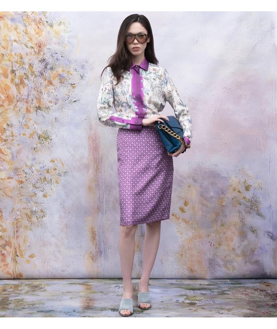 GUCCI Фиолетовый шелковый костюм с юбками, фото 3