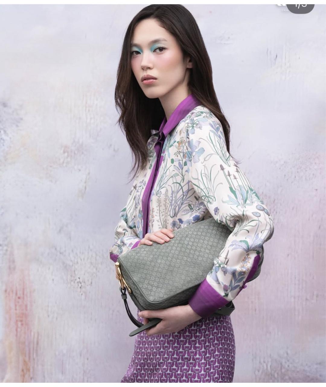 GUCCI Фиолетовый шелковый костюм с юбками, фото 5