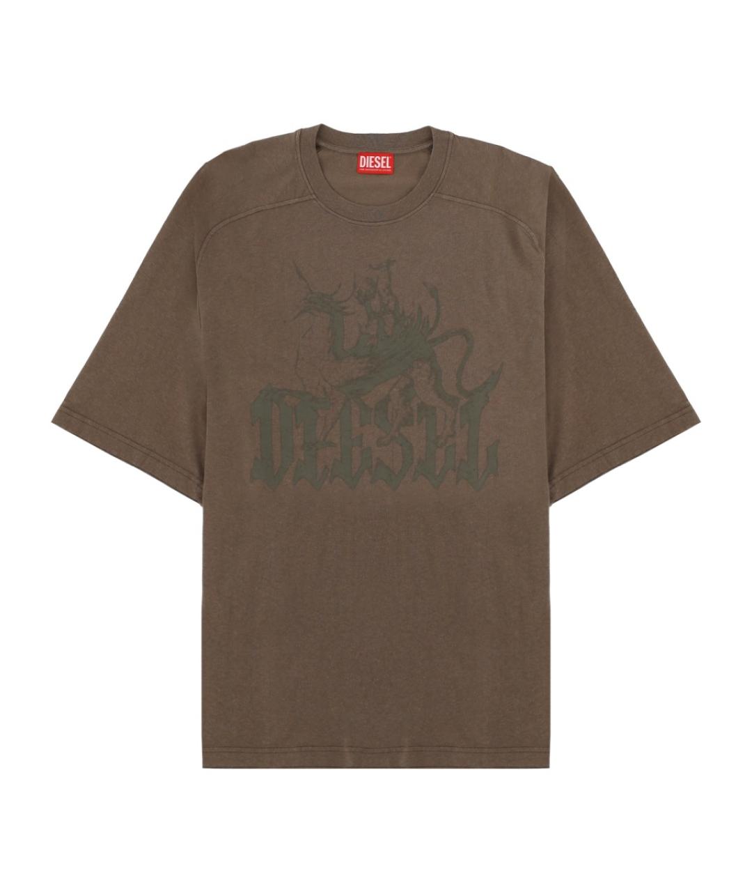 DIESEL Коричневая хлопковая футболка, фото 1
