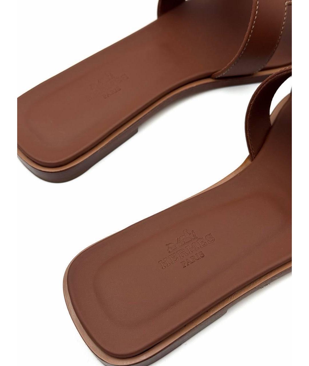 HERMES Коричневые кожаные шлепанцы, фото 3