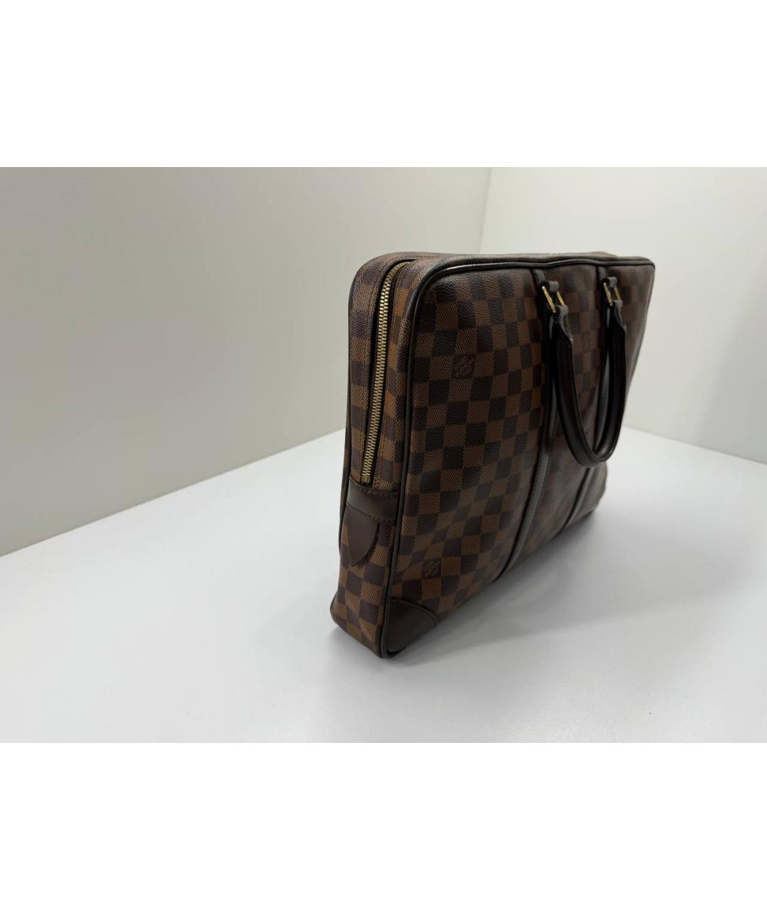 LOUIS VUITTON Коричневый кожаный портфель, фото 7