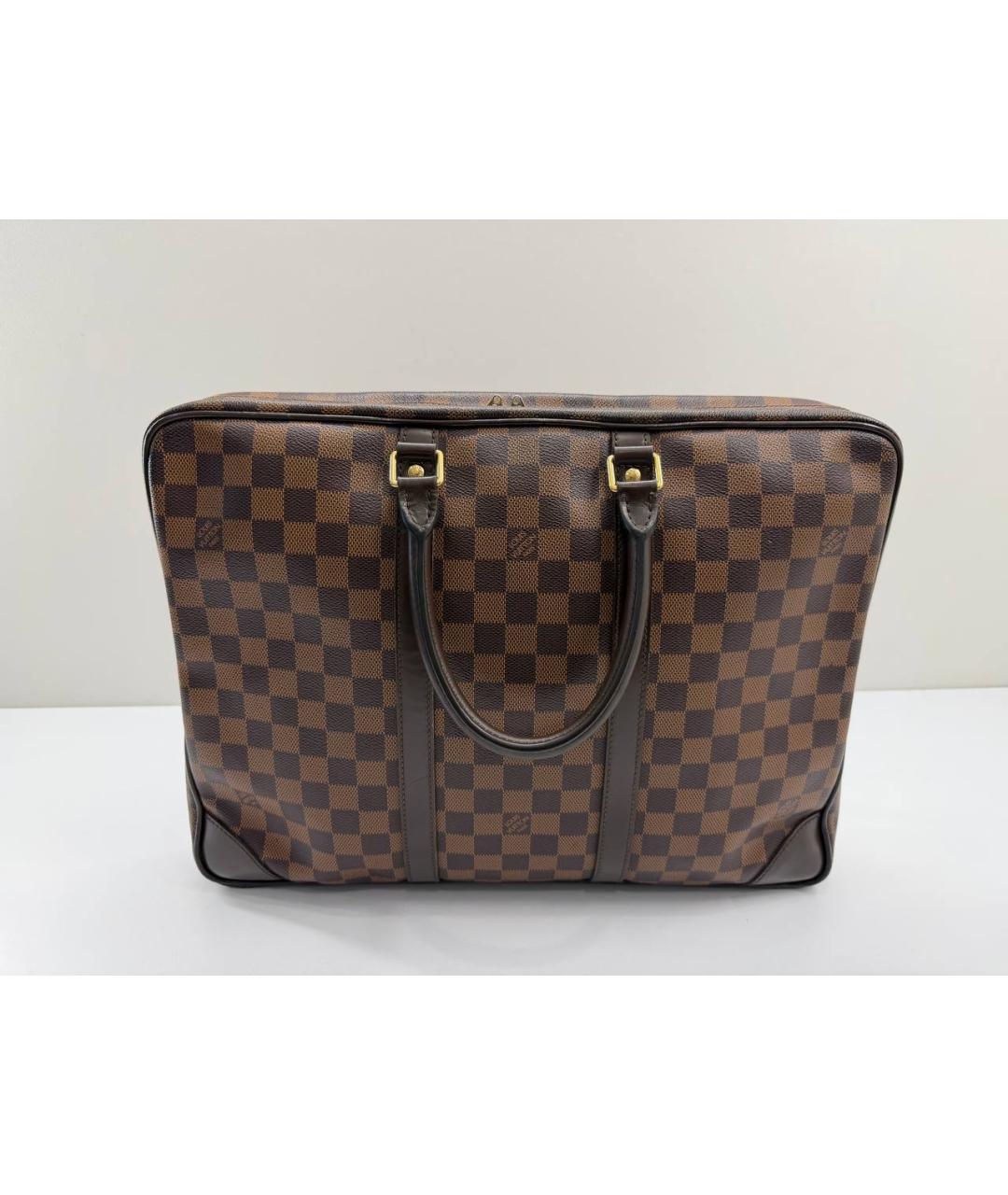 LOUIS VUITTON Коричневый кожаный портфель, фото 2