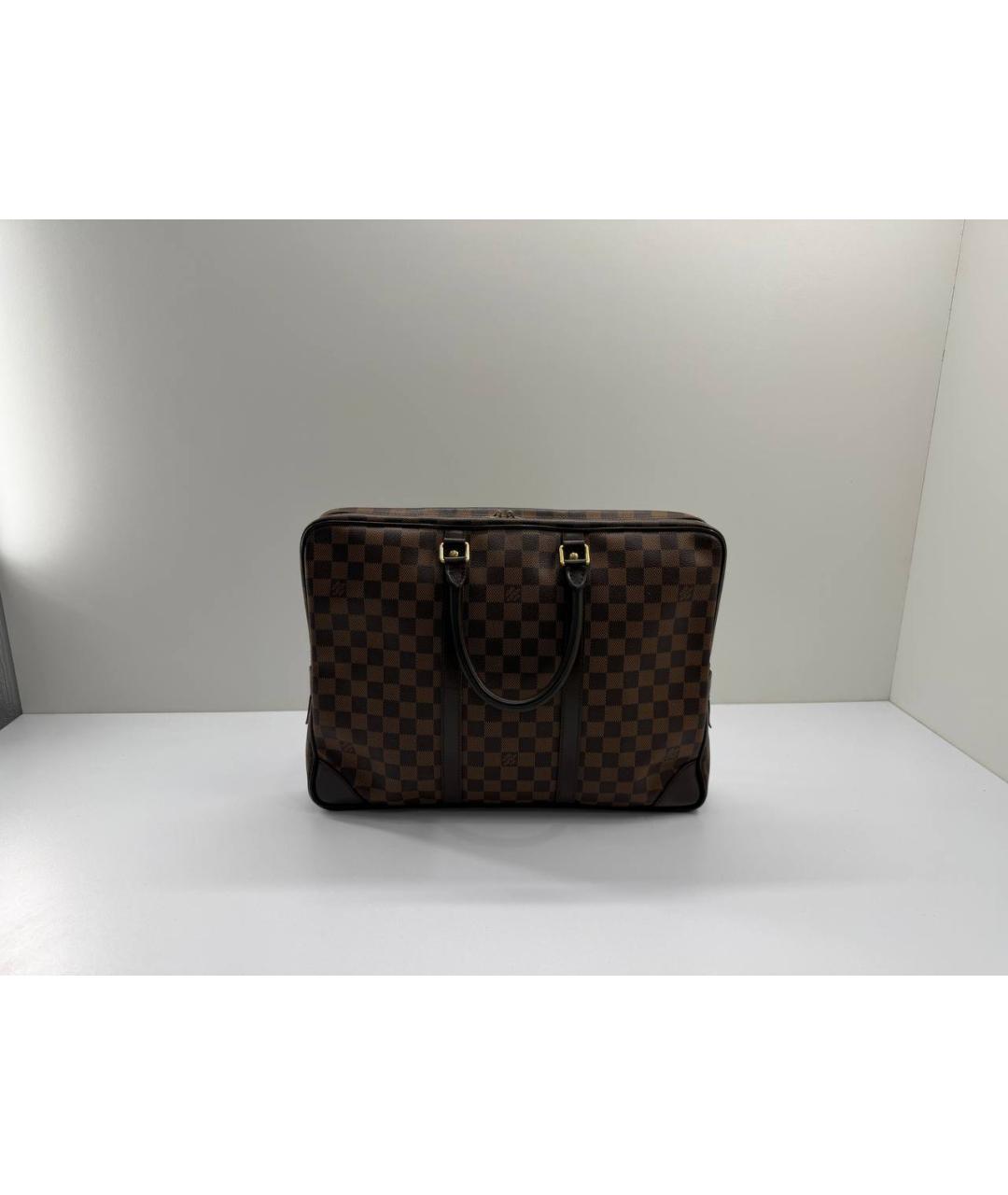 LOUIS VUITTON Коричневый кожаный портфель, фото 10