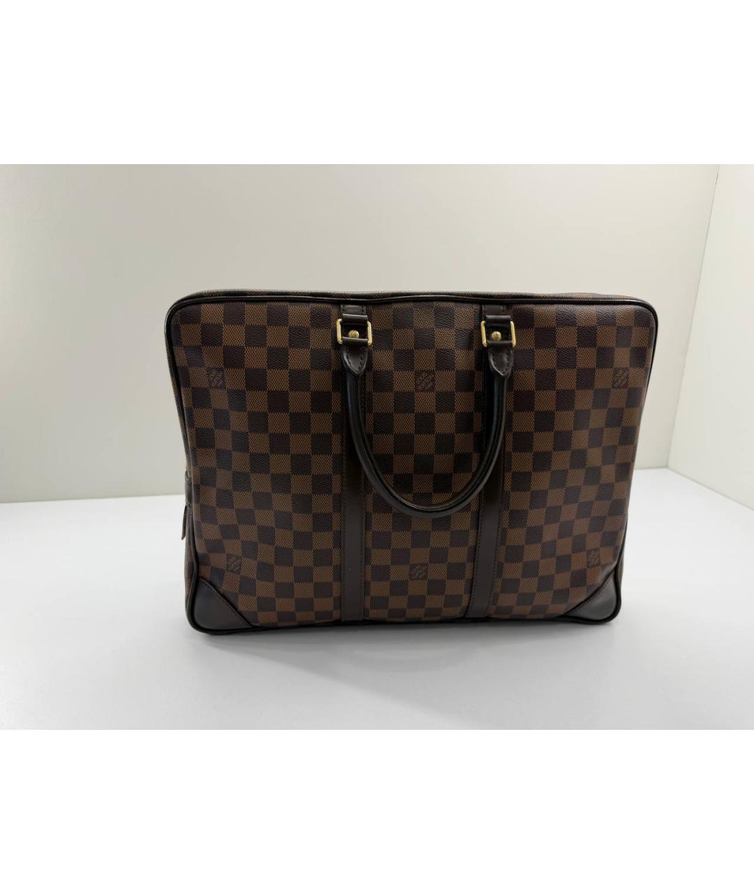 LOUIS VUITTON Коричневый кожаный портфель, фото 6