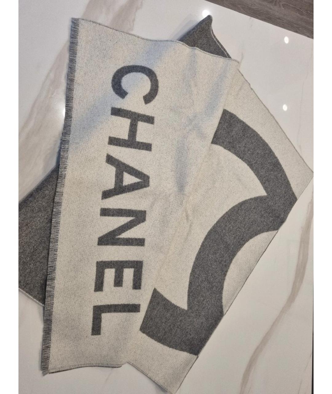 CHANEL Серый кашемировый шарф, фото 5