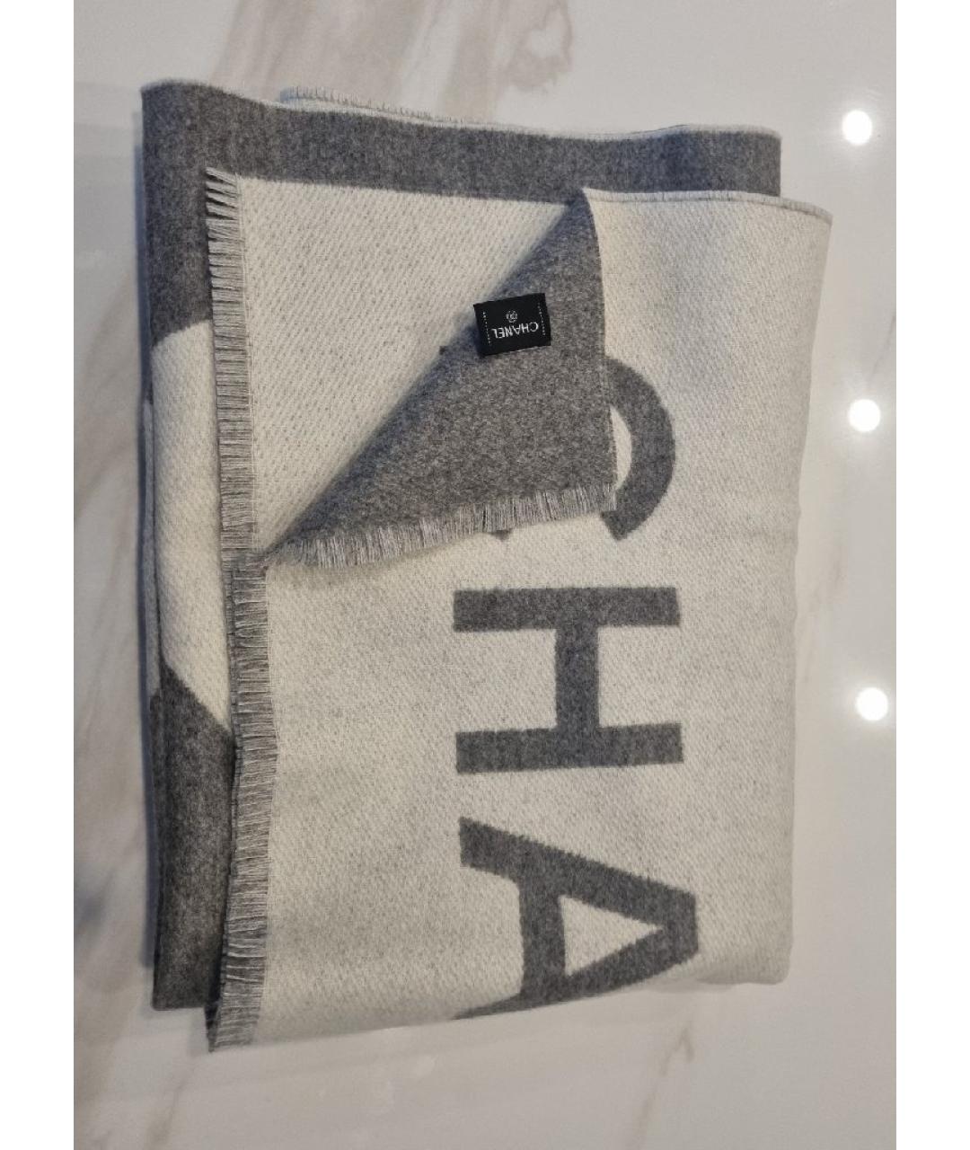 CHANEL Серый кашемировый шарф, фото 7