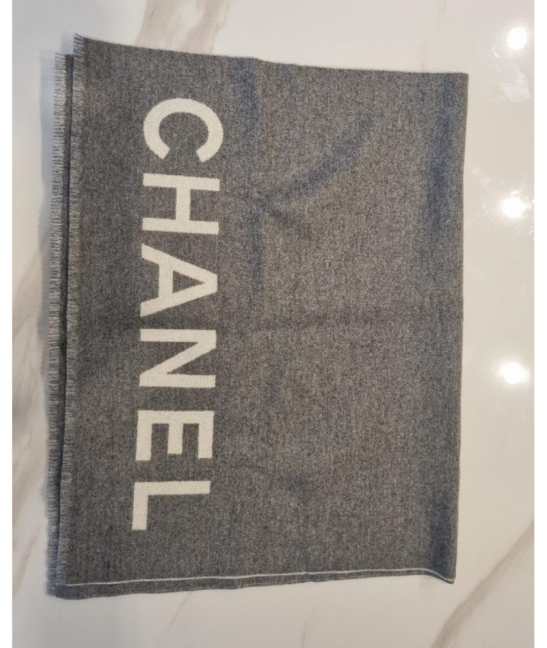 CHANEL Серый кашемировый шарф, фото 2
