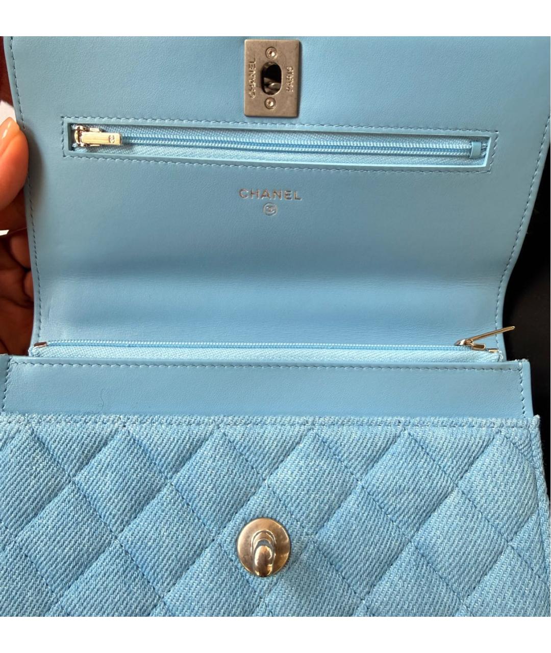 CHANEL Голубая деним сумка через плечо, фото 4