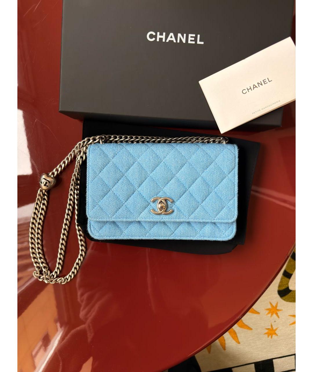 CHANEL Голубая деним сумка через плечо, фото 8