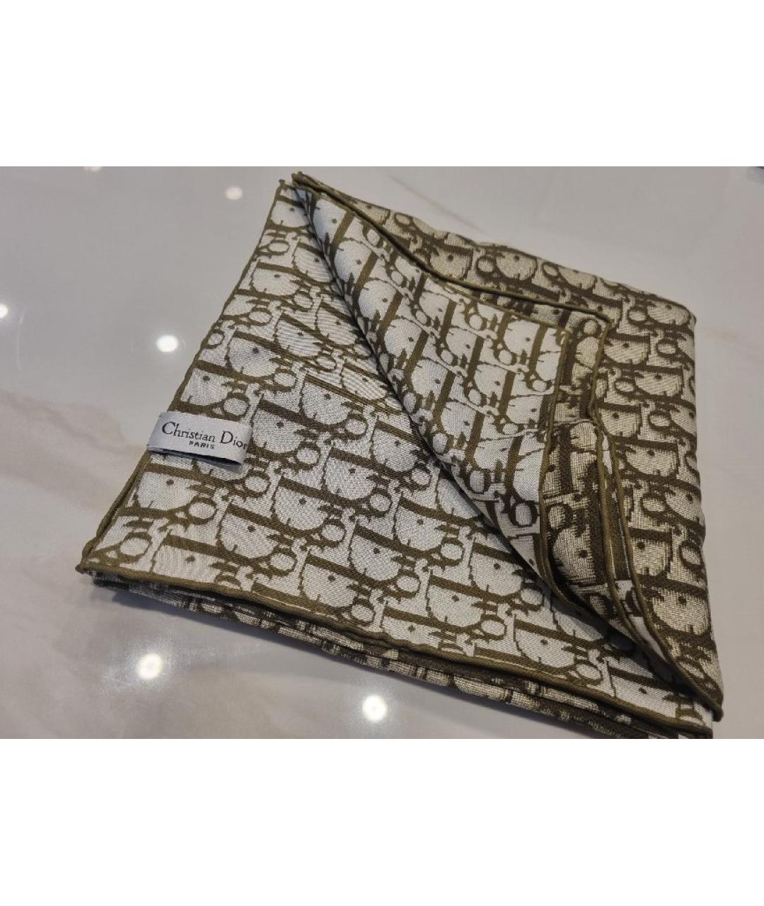 CHRISTIAN DIOR Хаки шелковый платок, фото 8