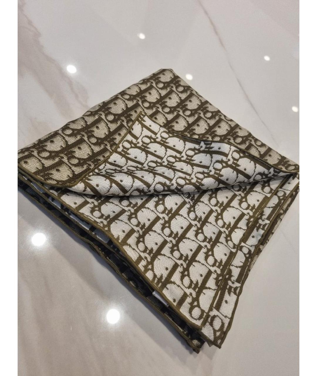 CHRISTIAN DIOR Хаки шелковый платок, фото 2