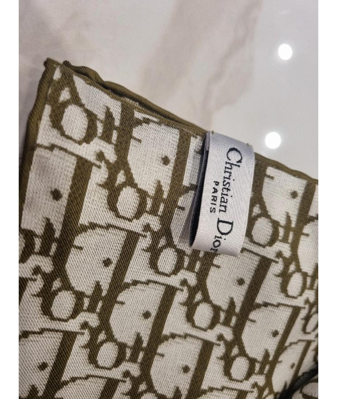 CHRISTIAN DIOR Хаки шелковый платок, фото 3