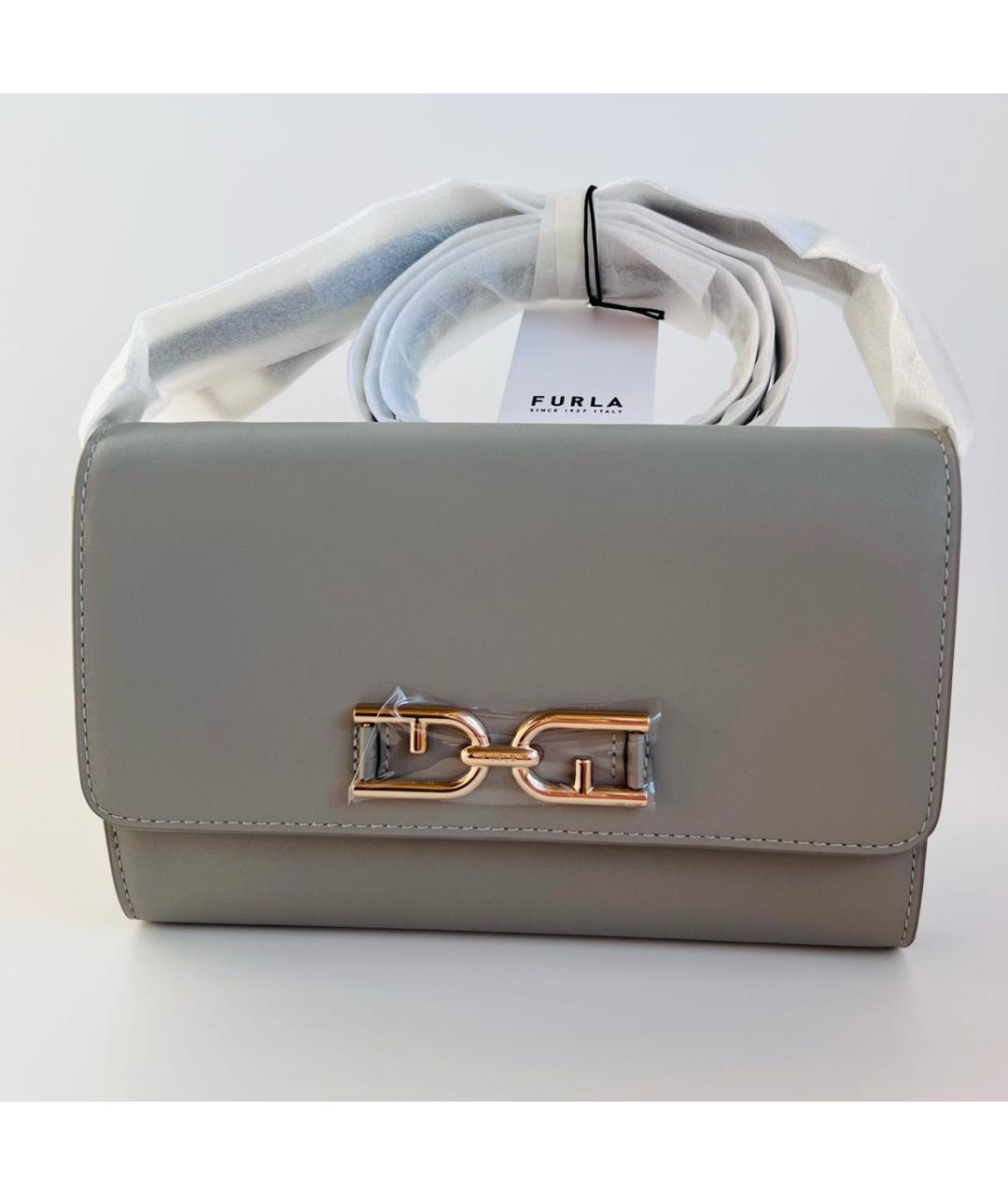 FURLA Серая кожаная сумка через плечо, фото 5