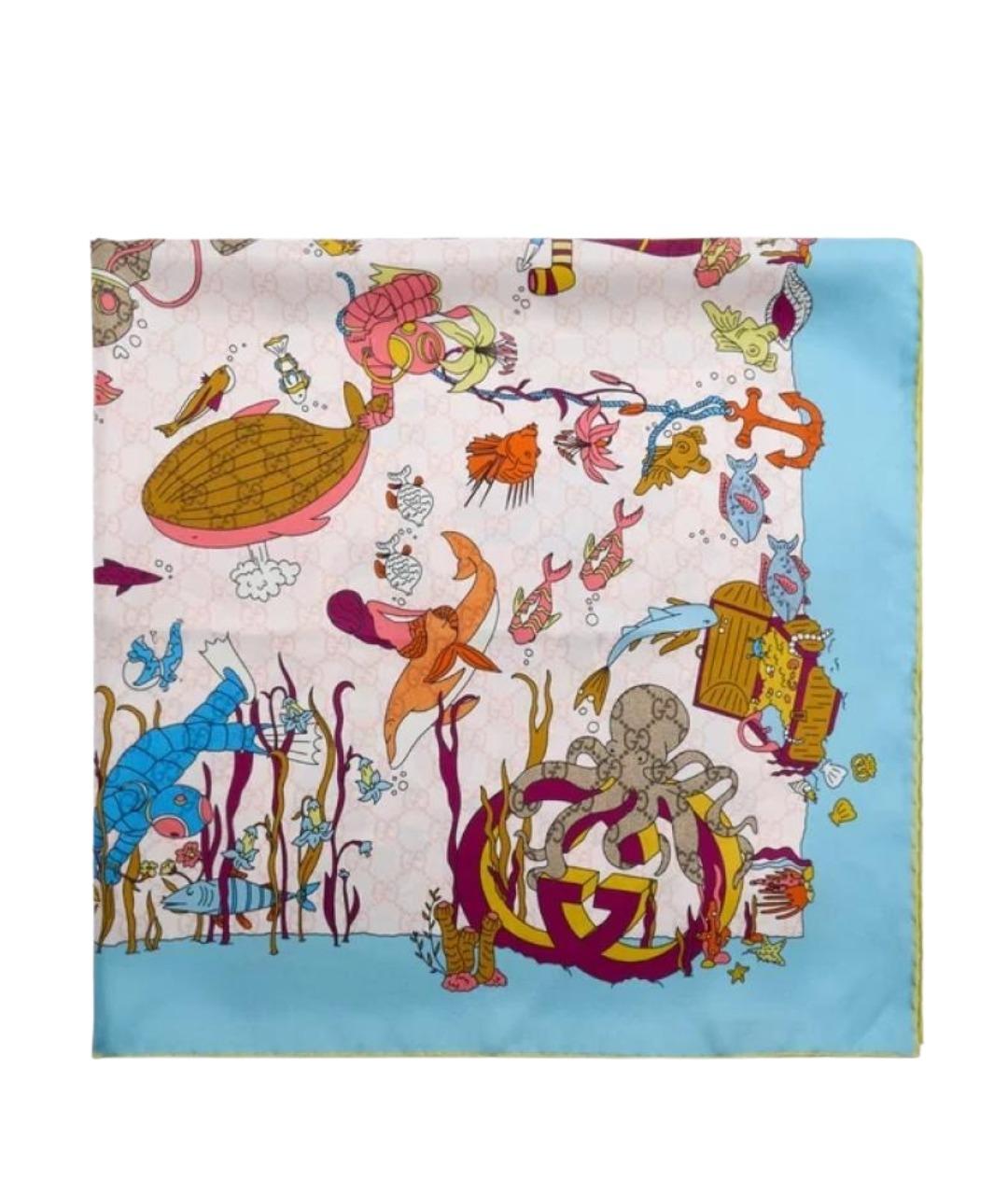 GUCCI Голубой шелковый платок, фото 1