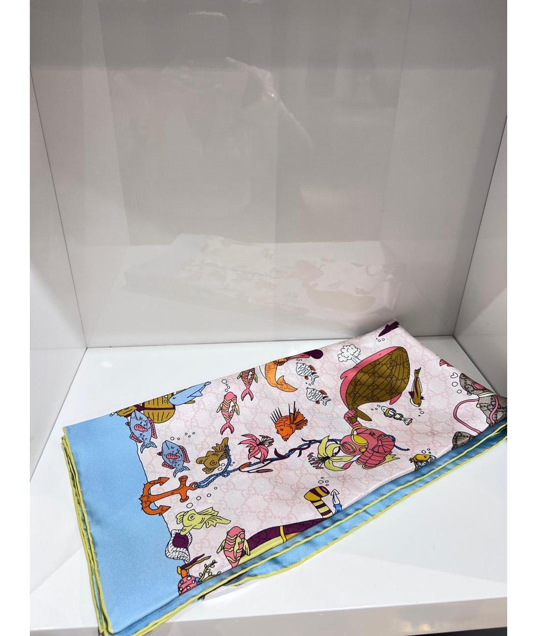 GUCCI Голубой шелковый платок, фото 2