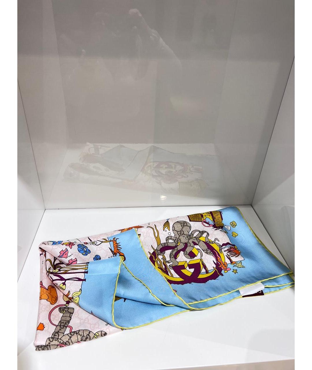 GUCCI Голубой шелковый платок, фото 3