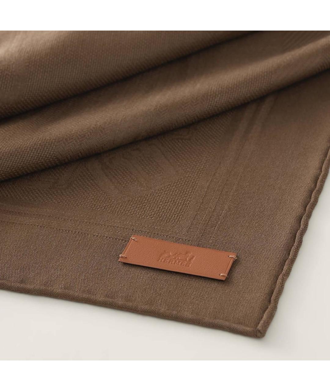 HERMES Коричневый кашемировый платок, фото 3