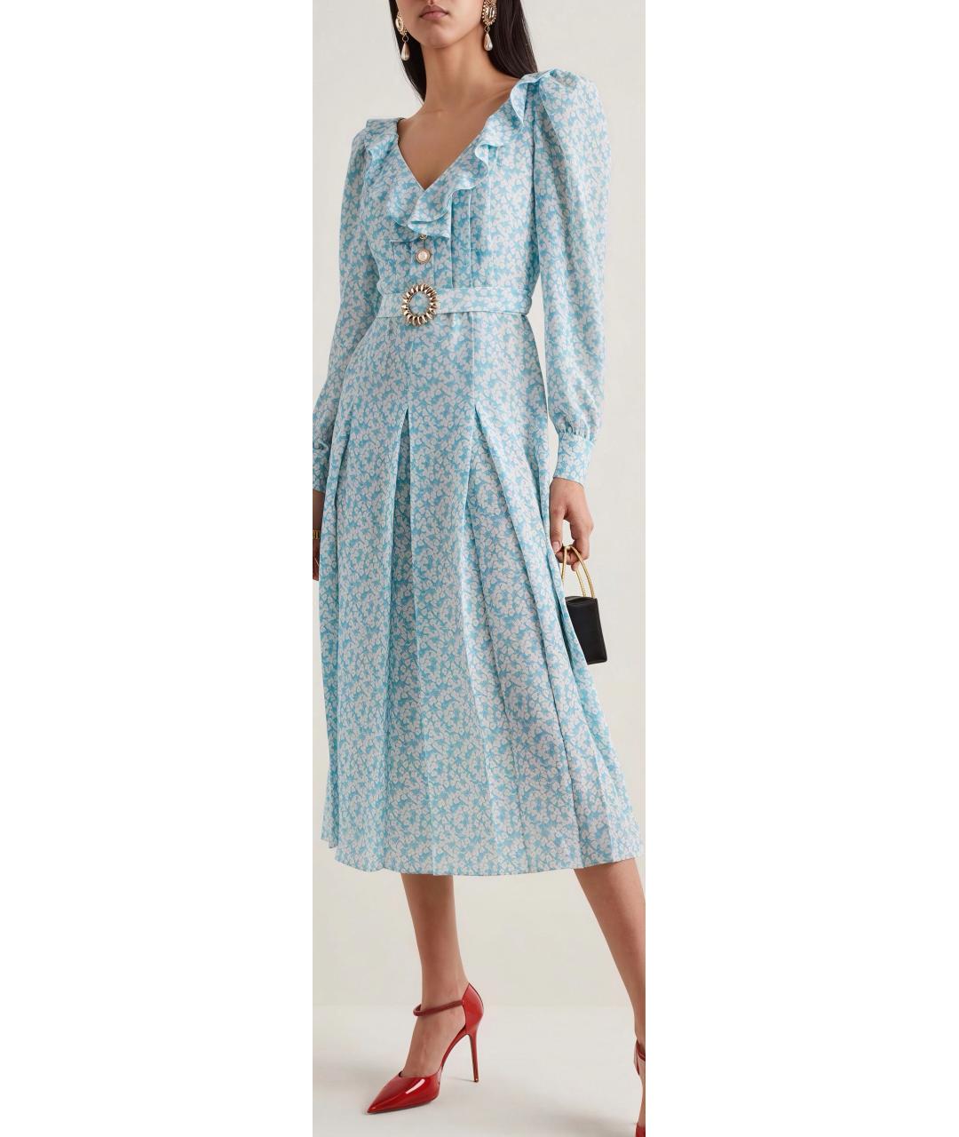 ALESSANDRA RICH Голубое шелковое повседневное платье, фото 4