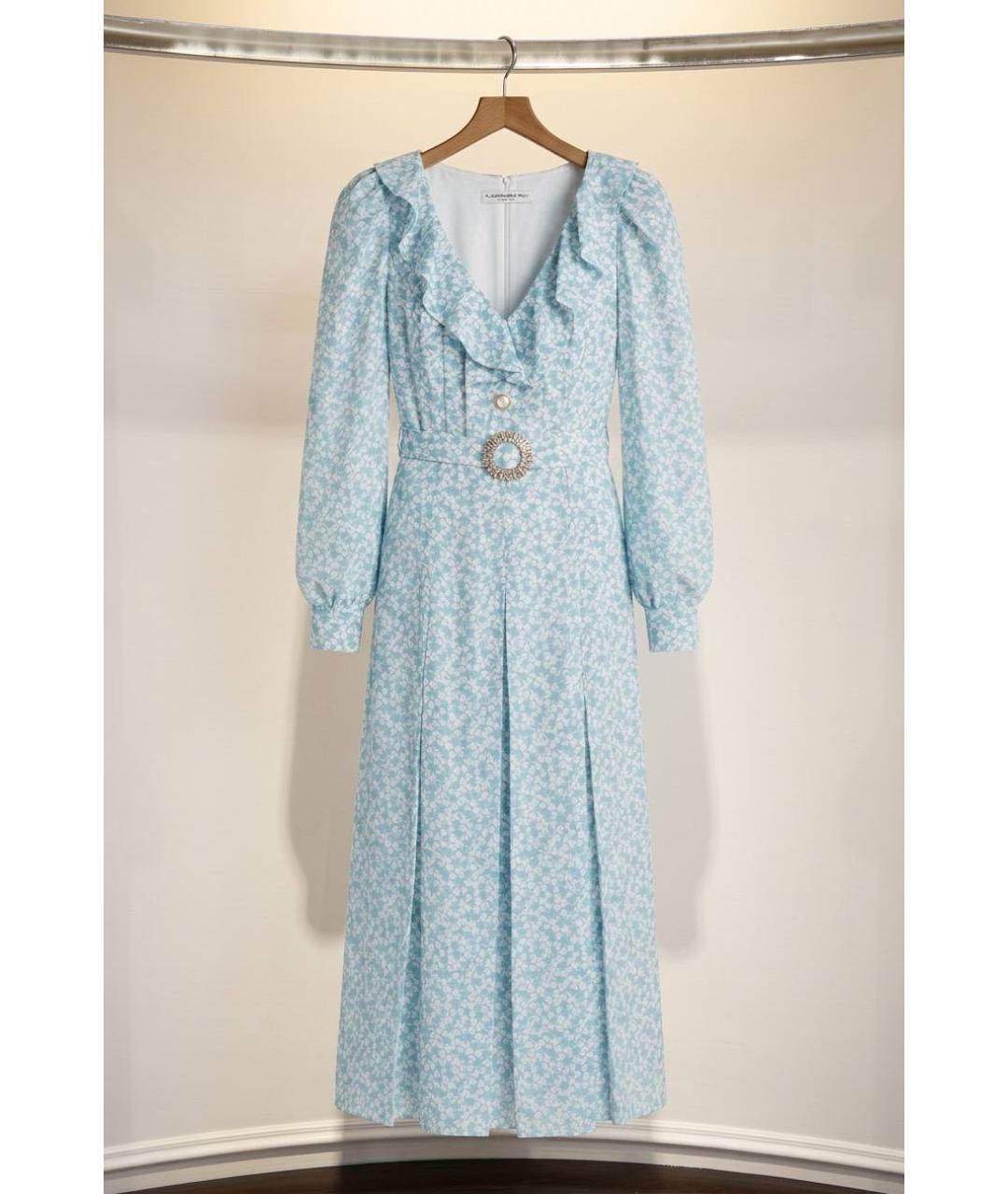 ALESSANDRA RICH Голубое шелковое повседневное платье, фото 5
