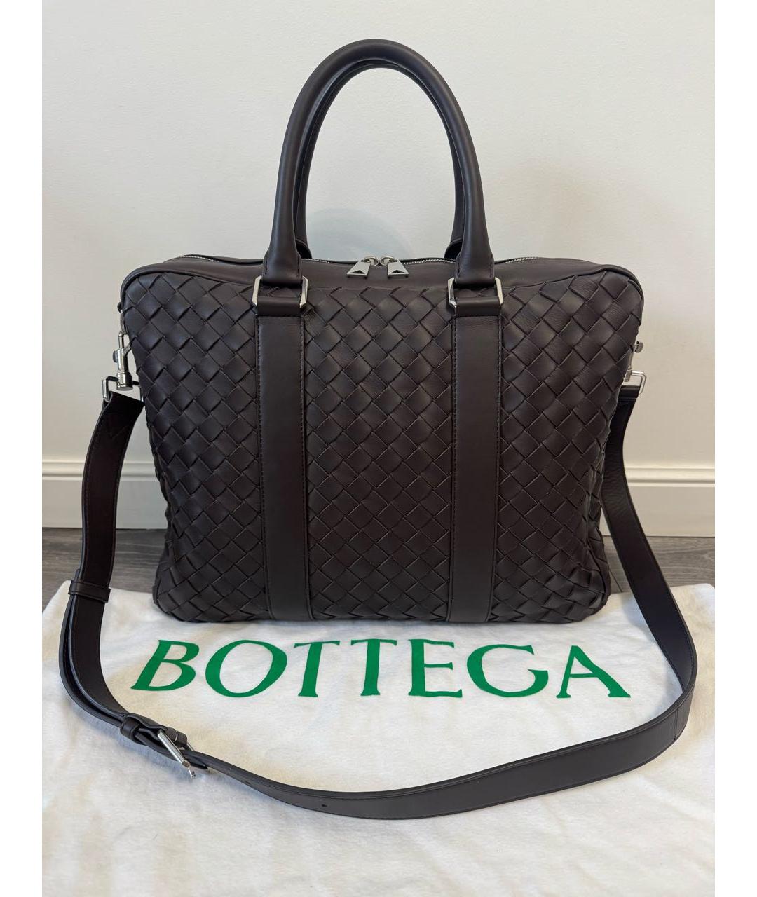 BOTTEGA VENETA Коричневый кожаный портфель, фото 1
