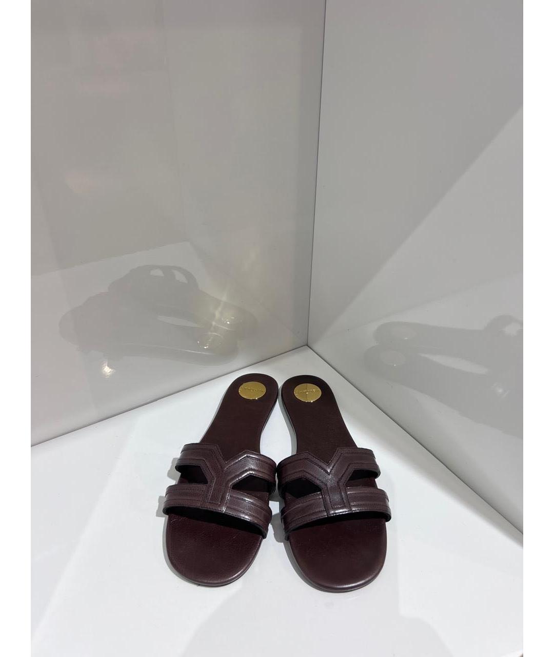 SAINT LAURENT Коричневые кожаные шлепанцы, фото 3