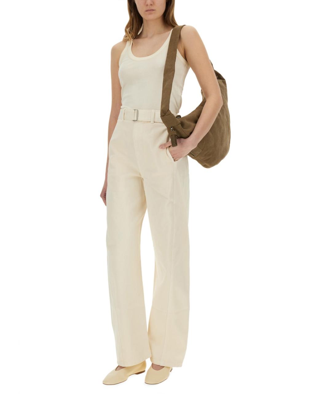 LEMAIRE Белые хлопковые прямые брюки, фото 2