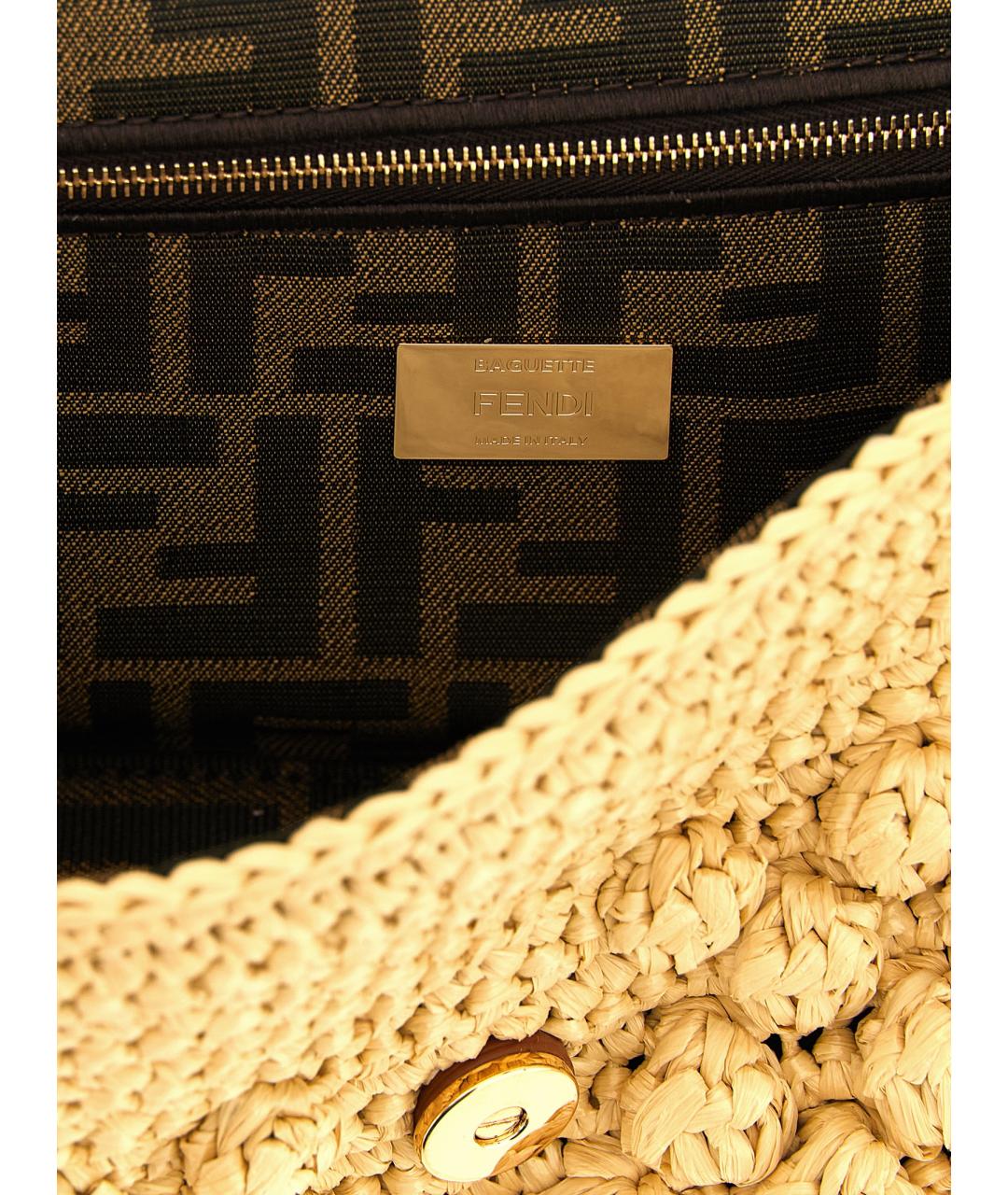 FENDI Бежевая кожаная сумка через плечо, фото 4