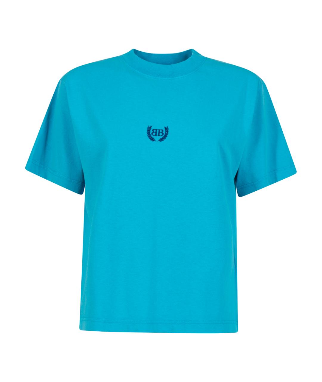 BALENCIAGA Голубая хлопковая футболка, фото 1