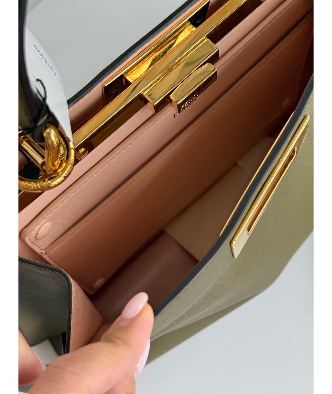 FENDI Хаки кожаная сумка с короткими ручками, фото 5