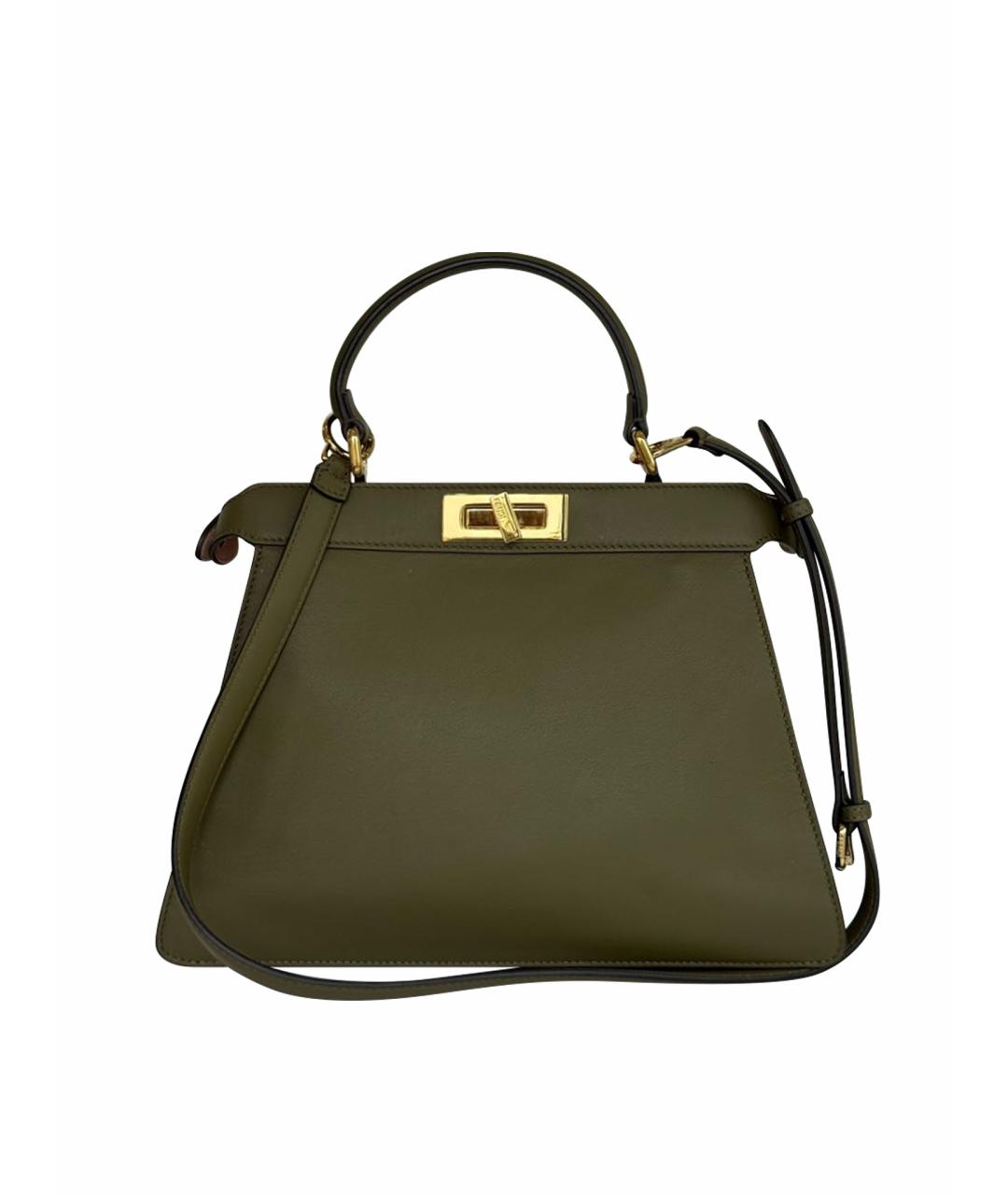 FENDI Хаки кожаная сумка с короткими ручками, фото 1
