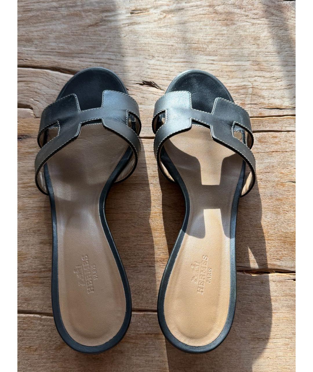 HERMES Черные кожаные мюли, фото 3