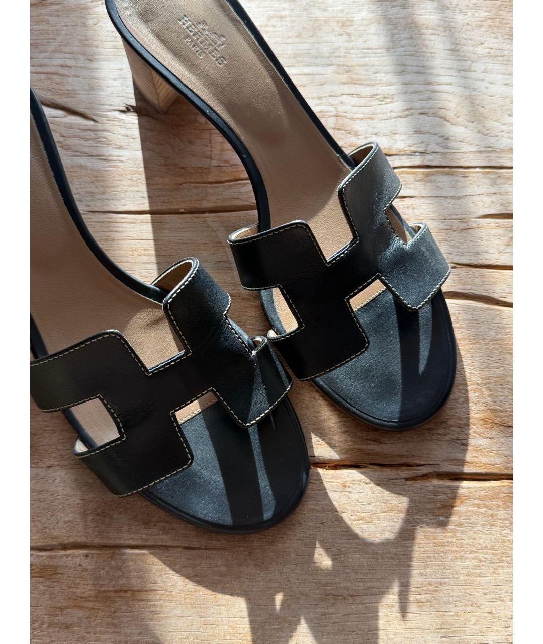 HERMES Черные кожаные мюли, фото 6