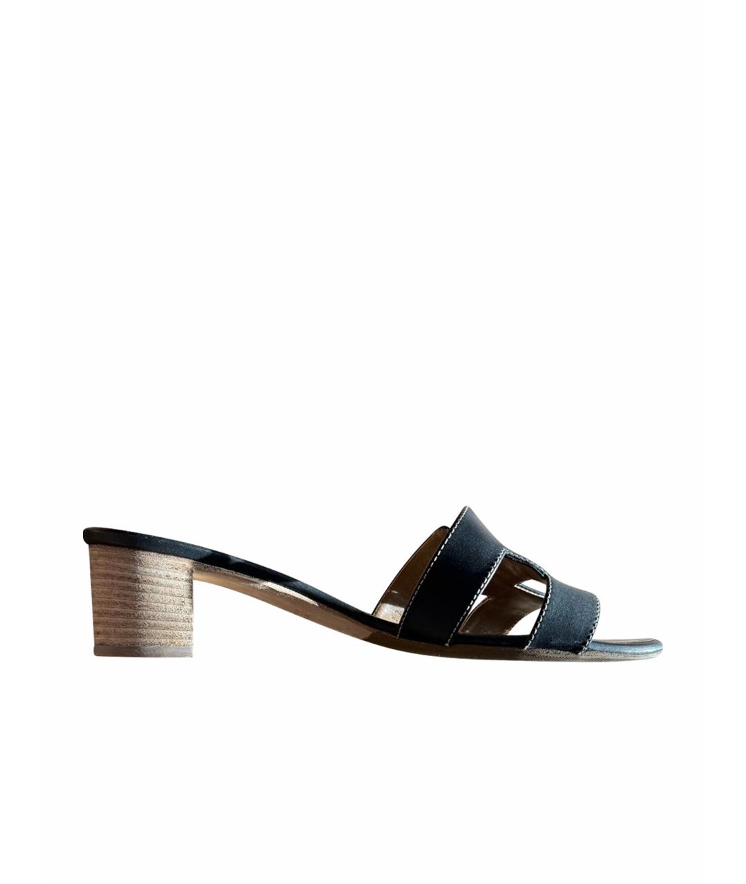 HERMES Черные кожаные мюли, фото 8