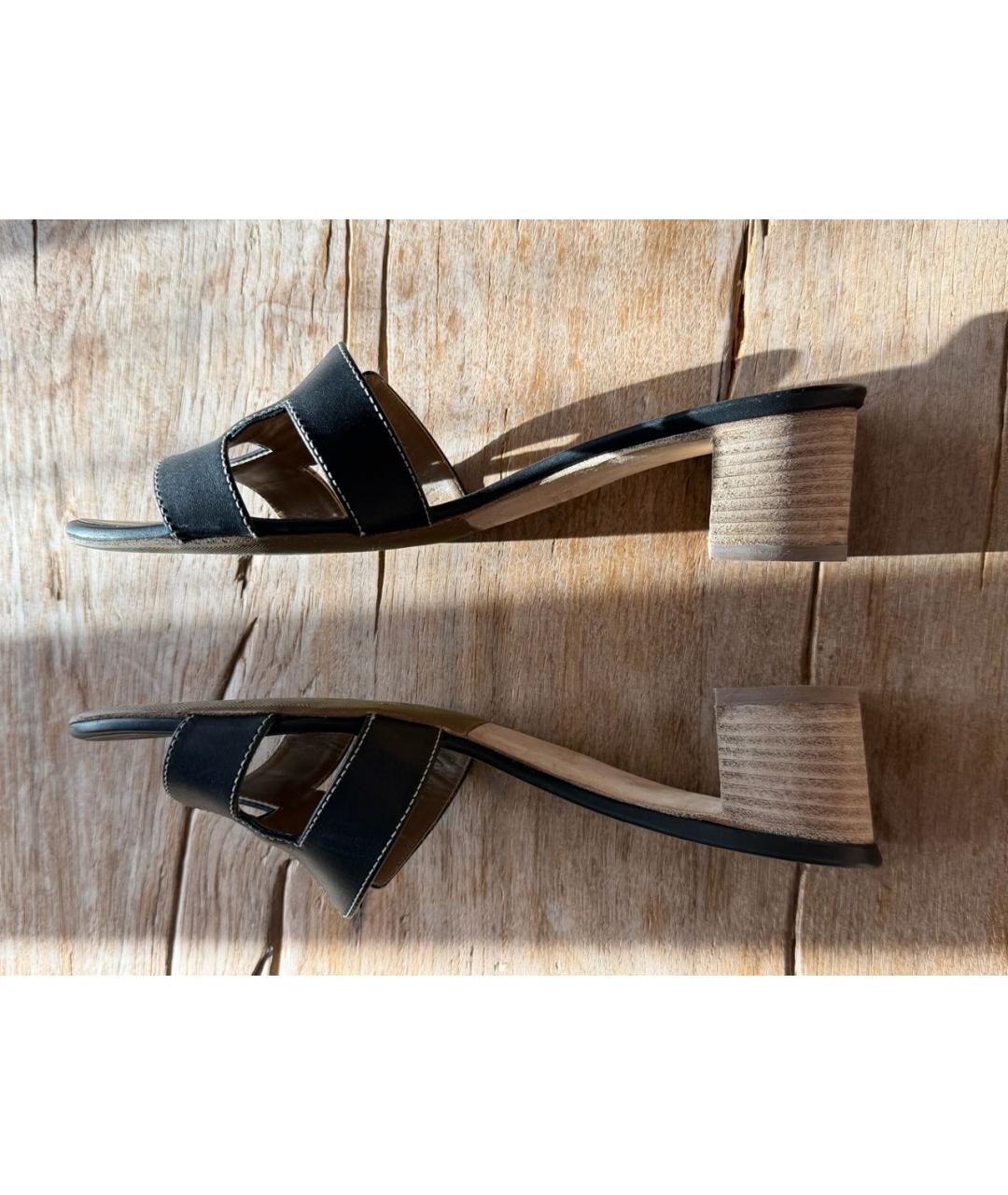 HERMES Черные кожаные мюли, фото 4