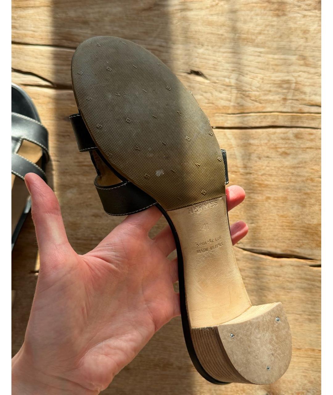 HERMES Черные кожаные мюли, фото 7