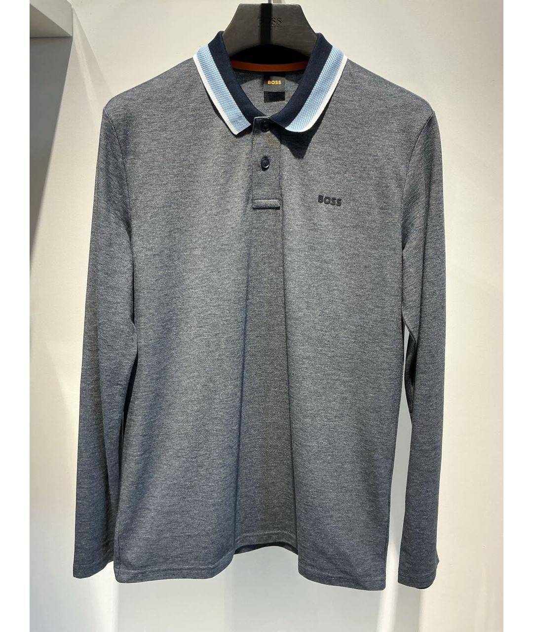 HUGO BOSS Серое хлопковое поло с длинным рукавом, фото 2