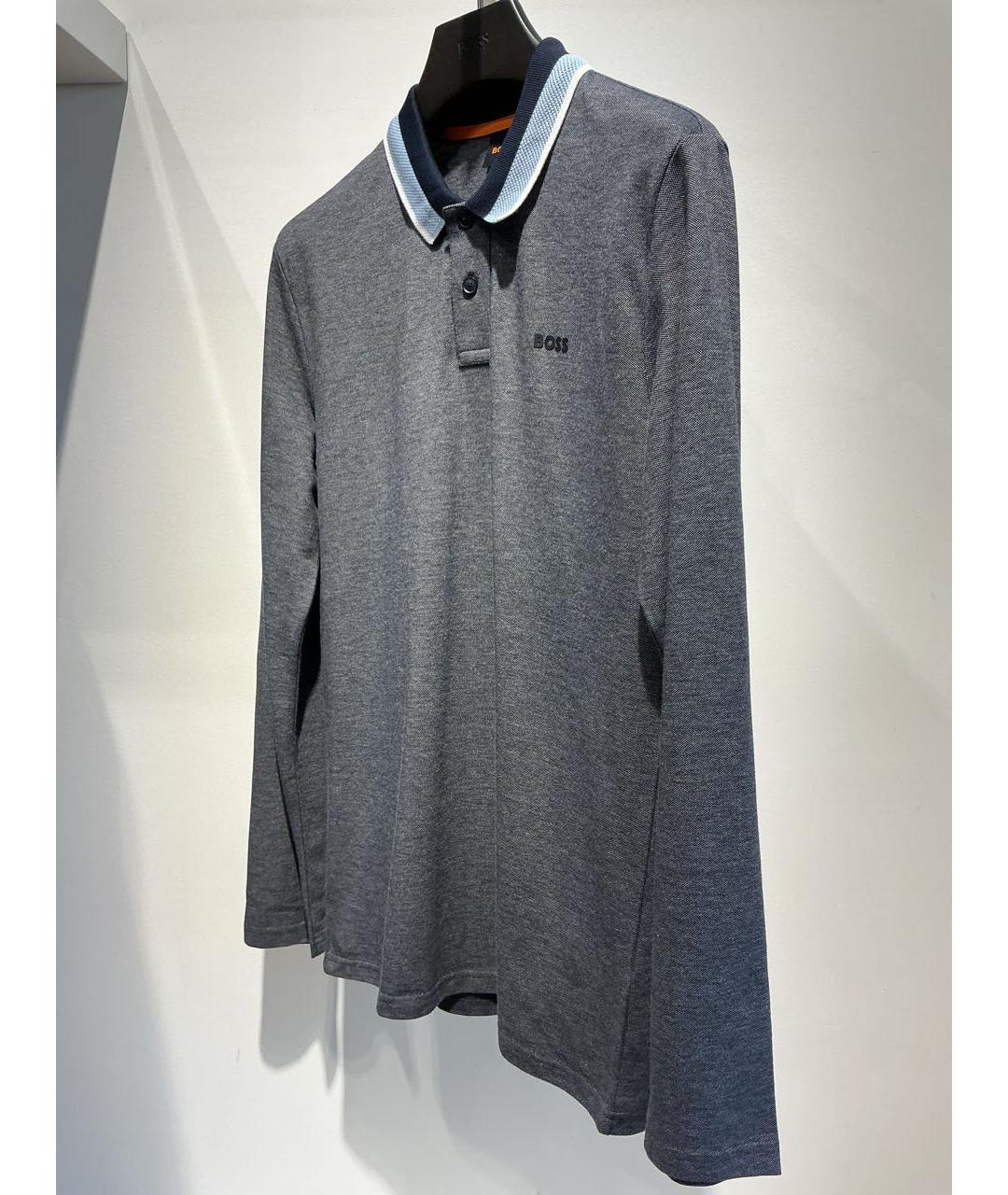 HUGO BOSS Серое хлопковое поло с длинным рукавом, фото 3